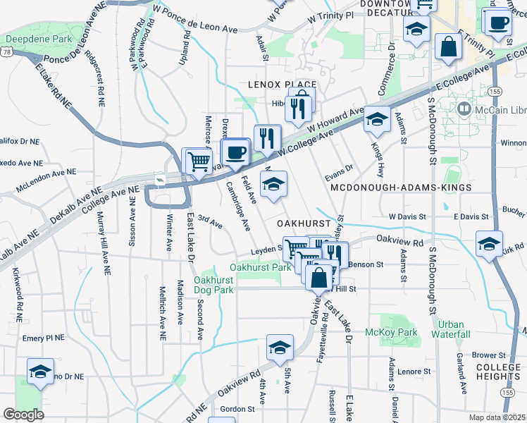 map of restaurants, bars, coffee shops, grocery stores, and more near 170 Feld Avenue in Decatur