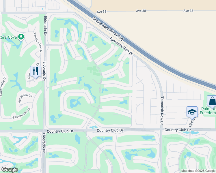 map of restaurants, bars, coffee shops, grocery stores, and more near 76527 Begonia Lane in Palm Desert