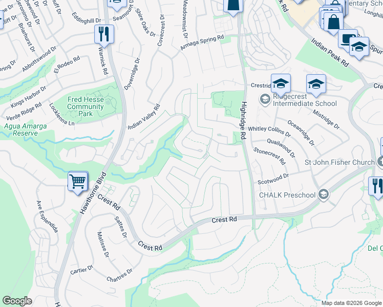 map of restaurants, bars, coffee shops, grocery stores, and more near 23 Quarterhorse Lane in Rolling Hills Estates