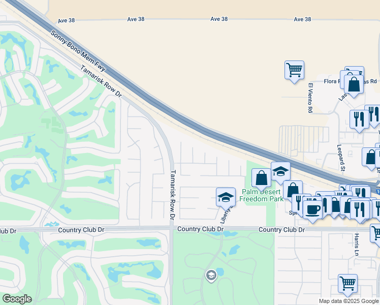 map of restaurants, bars, coffee shops, grocery stores, and more near 111 Francesca Court in Palm Desert