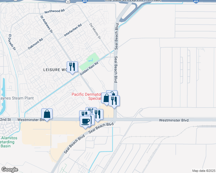 map of restaurants, bars, coffee shops, grocery stores, and more near 13741 Annandale Drive in Seal Beach