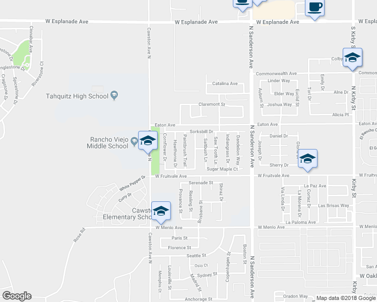 map of restaurants, bars, coffee shops, grocery stores, and more near 994 Paintbrush Trail in Hemet