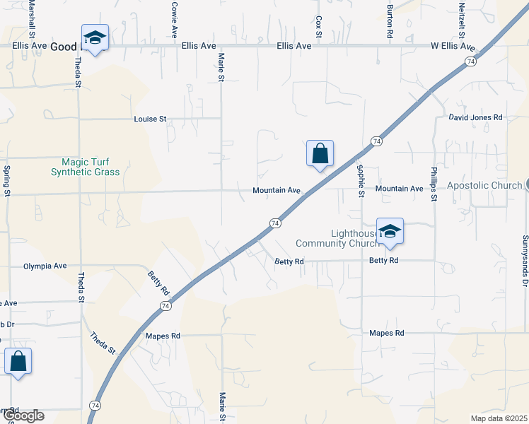 map of restaurants, bars, coffee shops, grocery stores, and more near 24603 California 74 in Perris