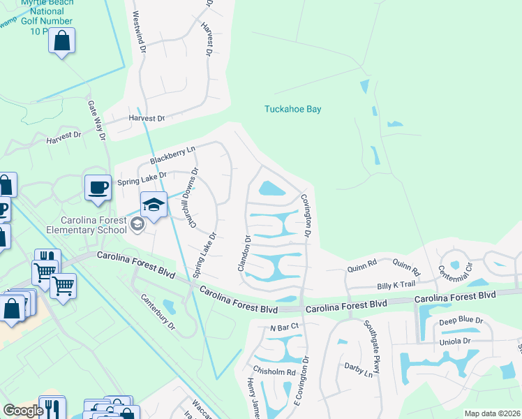 map of restaurants, bars, coffee shops, grocery stores, and more near 576 Summerhill Dr in Myrtle Beach