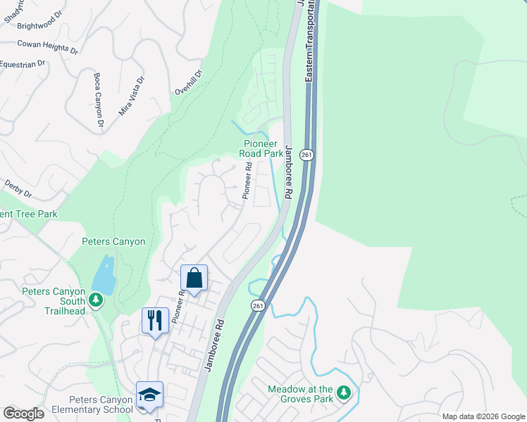 map of restaurants, bars, coffee shops, grocery stores, and more near 2564 Thorman Place in Tustin