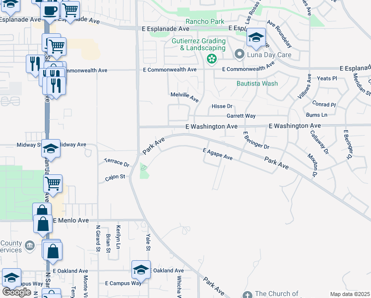 map of restaurants, bars, coffee shops, grocery stores, and more near 872 East Agape Avenue in San Jacinto