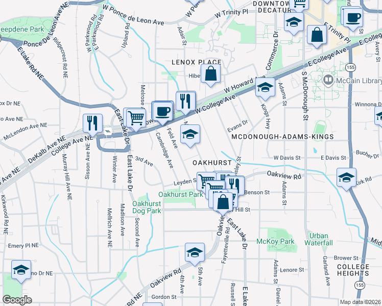 map of restaurants, bars, coffee shops, grocery stores, and more near 175 Mead Road in Decatur