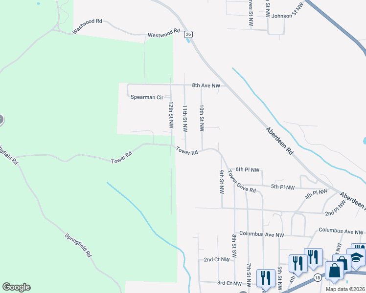 map of restaurants, bars, coffee shops, grocery stores, and more near 1200-1258 Tower Road in Vernon