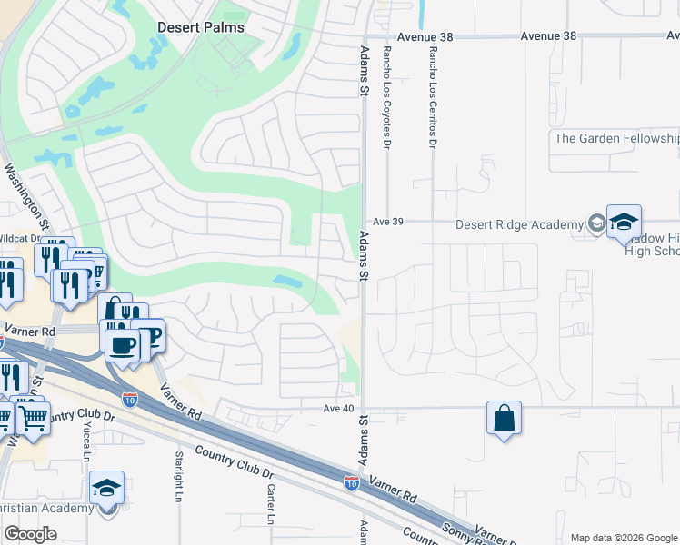 map of restaurants, bars, coffee shops, grocery stores, and more near 78954 Nectarine Drive in Palm Desert