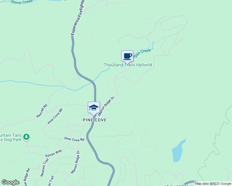 map of restaurants, bars, coffee shops, grocery stores, and more near 24675 Rocky Point Road in Idyllwild-Pine Cove