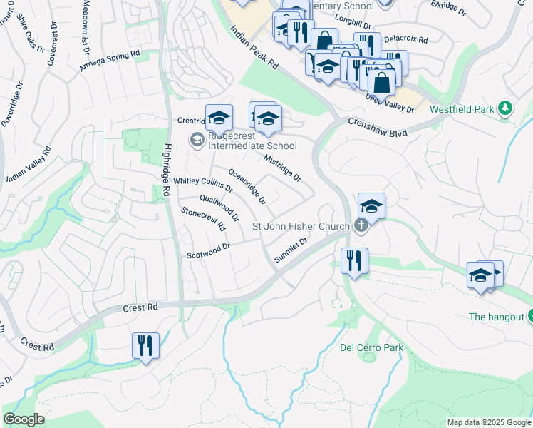 map of restaurants, bars, coffee shops, grocery stores, and more near 29313 Oceanridge Drive in Rancho Palos Verdes