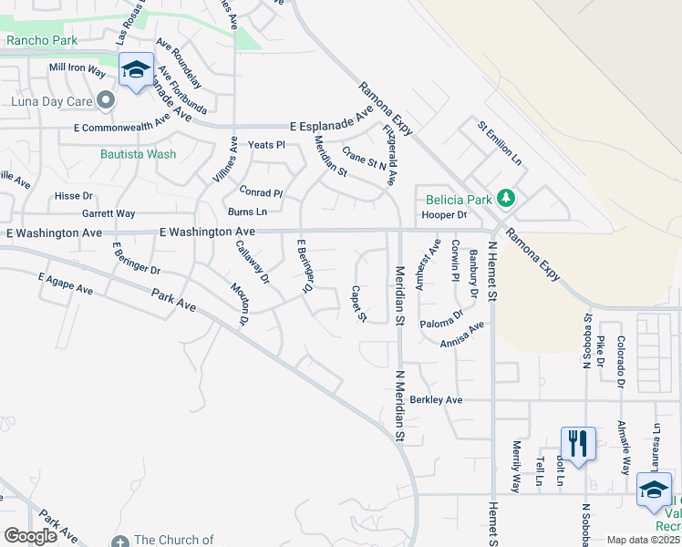 map of restaurants, bars, coffee shops, grocery stores, and more near 1666 Napa Ct in San Jacinto