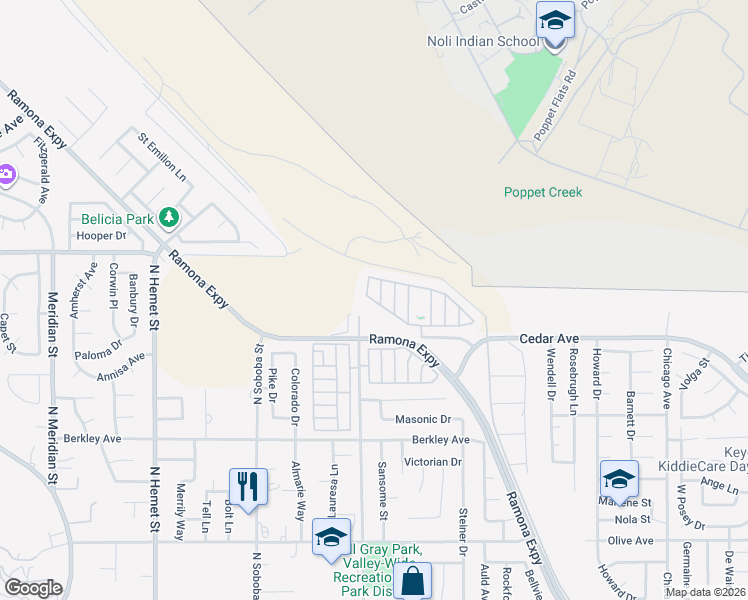 map of restaurants, bars, coffee shops, grocery stores, and more near Mountain Ave in Hemet