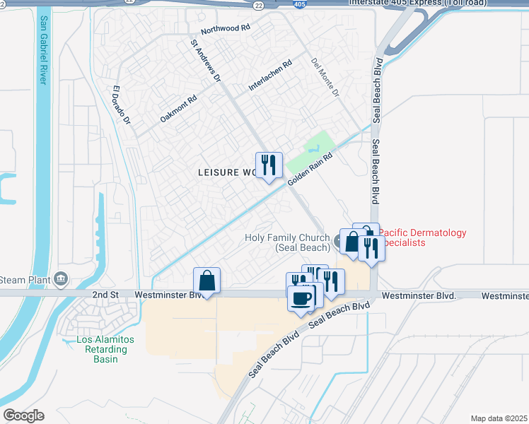 map of restaurants, bars, coffee shops, grocery stores, and more near 1603 Merion Way in Seal Beach