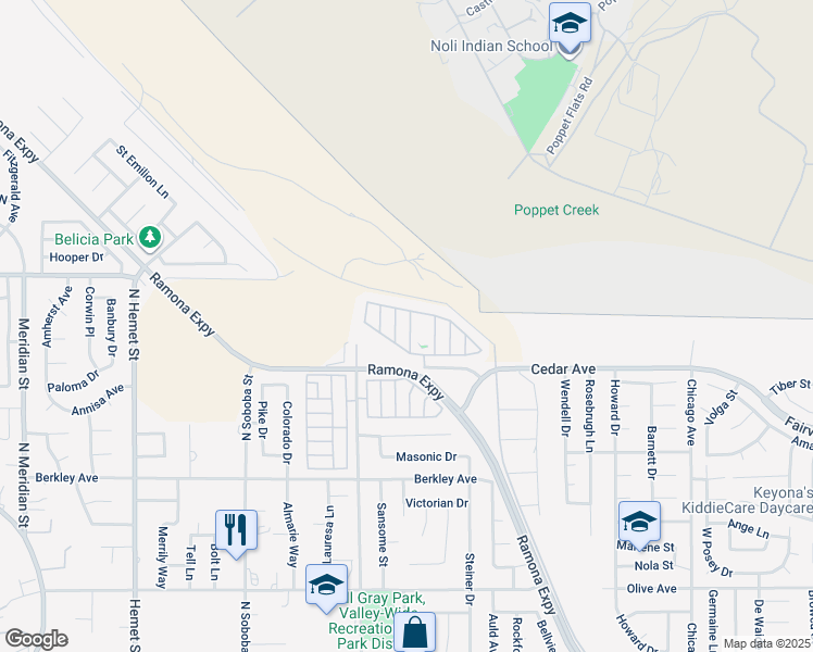 map of restaurants, bars, coffee shops, grocery stores, and more near 24600 Mountain Avenue in Hemet