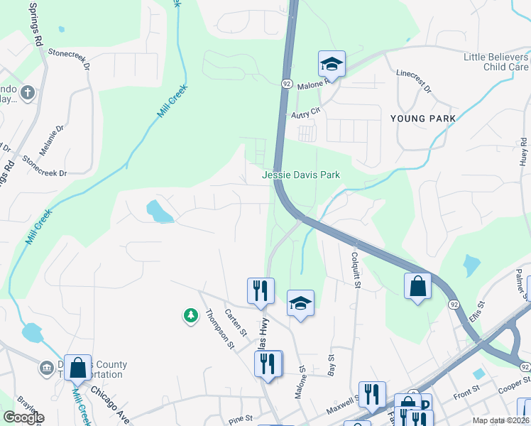 map of restaurants, bars, coffee shops, grocery stores, and more near 7910 Alpha Way in Douglasville