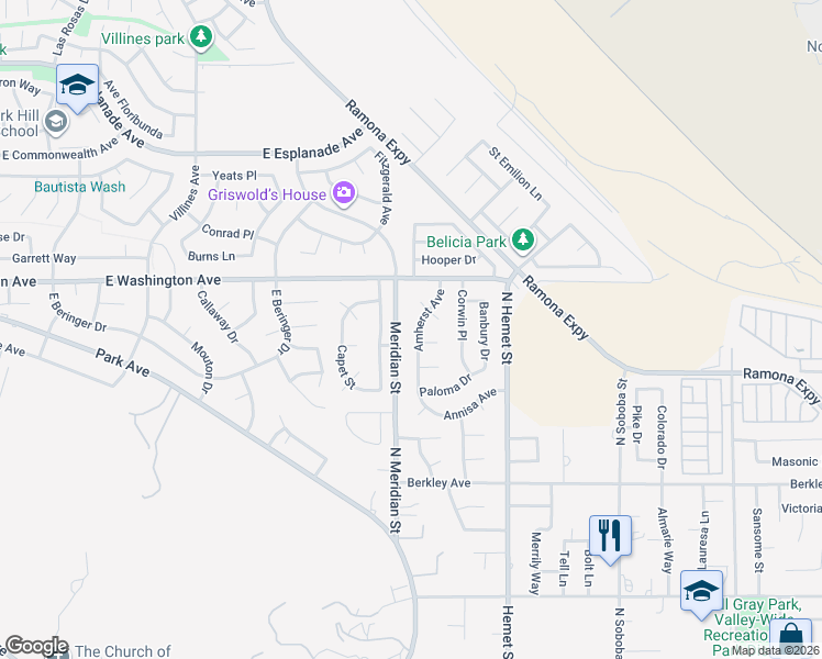 map of restaurants, bars, coffee shops, grocery stores, and more near 1003 Amherst Avenue in Hemet