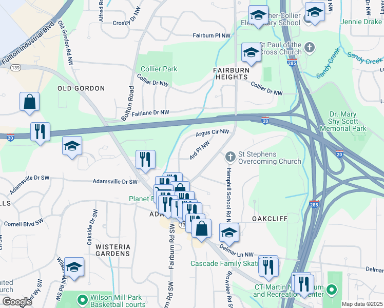 map of restaurants, bars, coffee shops, grocery stores, and more near 294 Ard Place Northwest in Atlanta