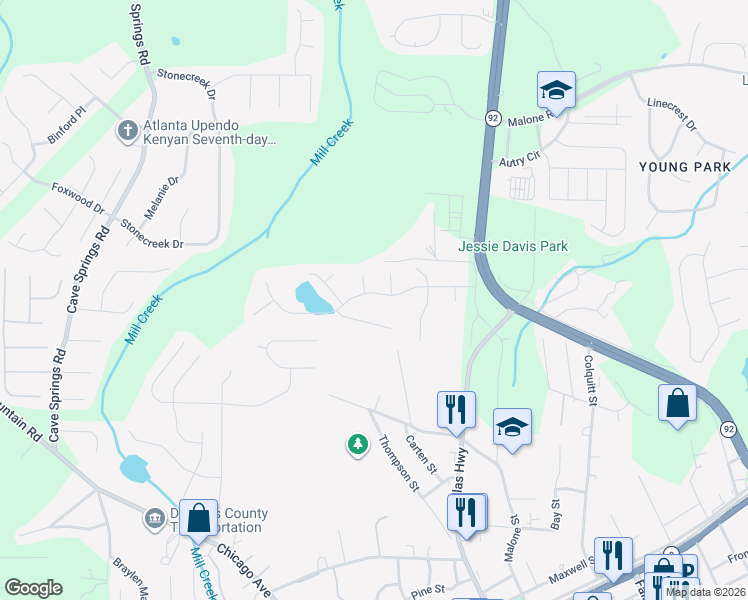 map of restaurants, bars, coffee shops, grocery stores, and more near 6807 John Clark Drive in Douglasville