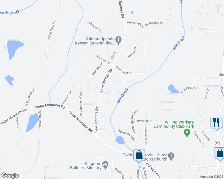 map of restaurants, bars, coffee shops, grocery stores, and more near 7900 Dogwood Way in Douglasville