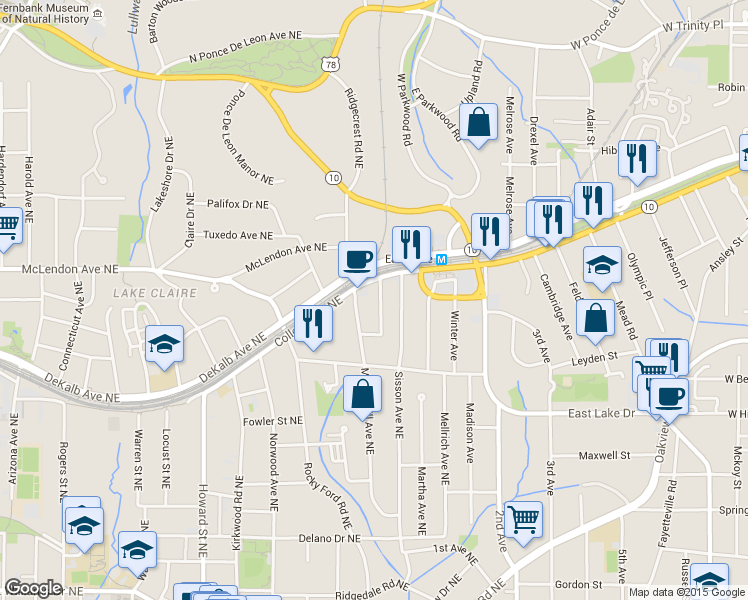 map of restaurants, bars, coffee shops, grocery stores, and more near 362 Clifford Avenue Northeast in Atlanta