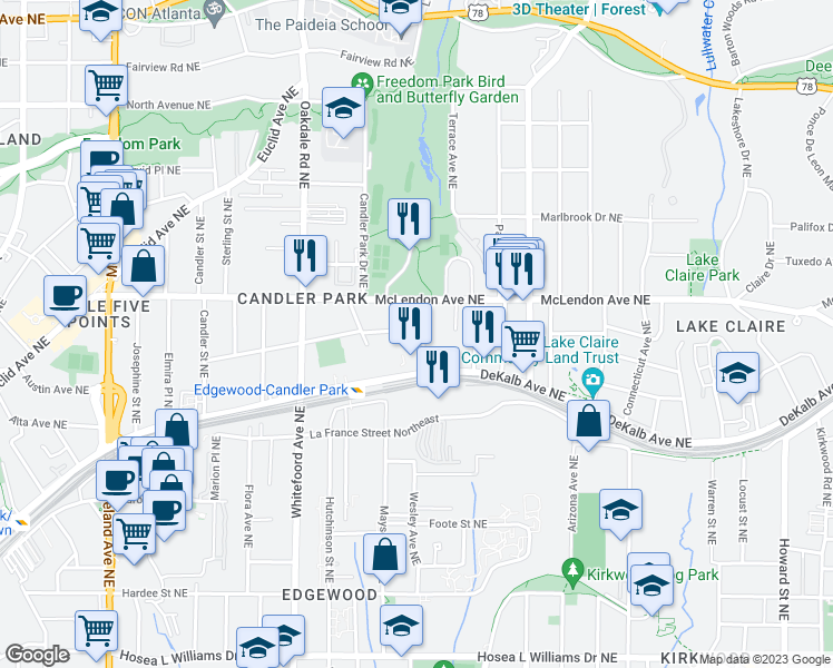 map of restaurants, bars, coffee shops, grocery stores, and more near 348 Mell Avenue Northeast in Atlanta