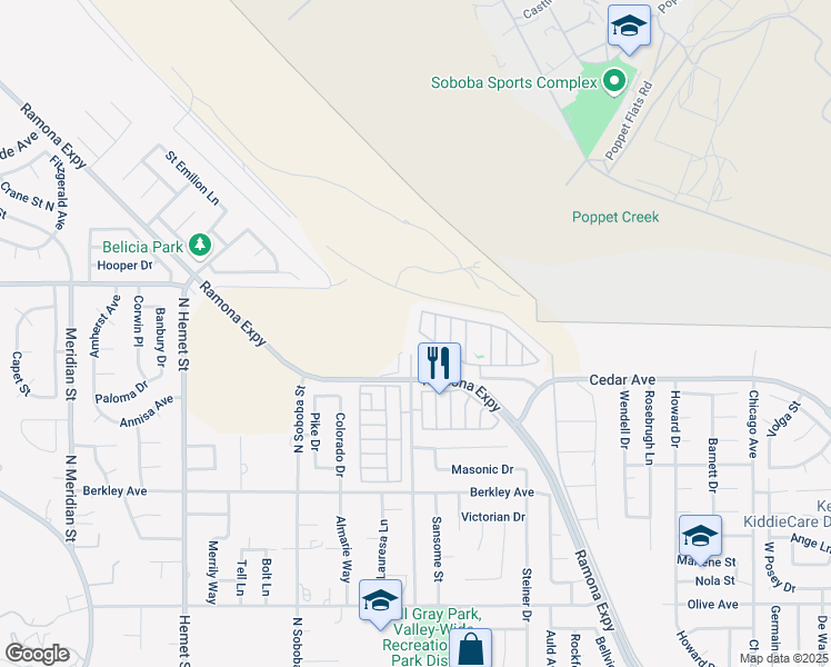 map of restaurants, bars, coffee shops, grocery stores, and more near 24600 Mountain Avenue in Hemet