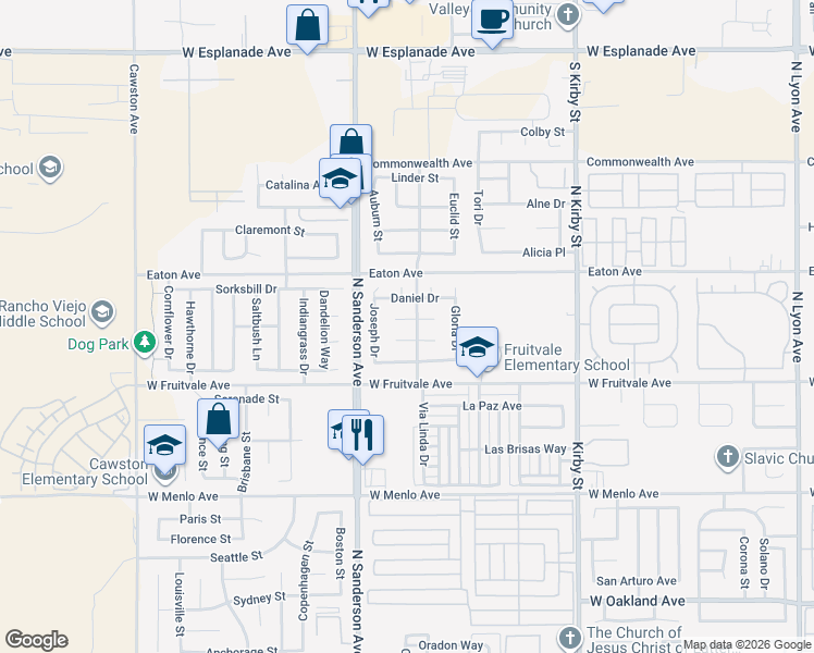 map of restaurants, bars, coffee shops, grocery stores, and more near 3141 Christiane Circle in Hemet