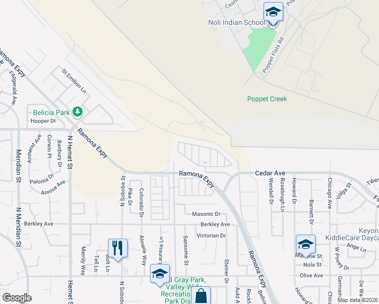 map of restaurants, bars, coffee shops, grocery stores, and more near in Hemet