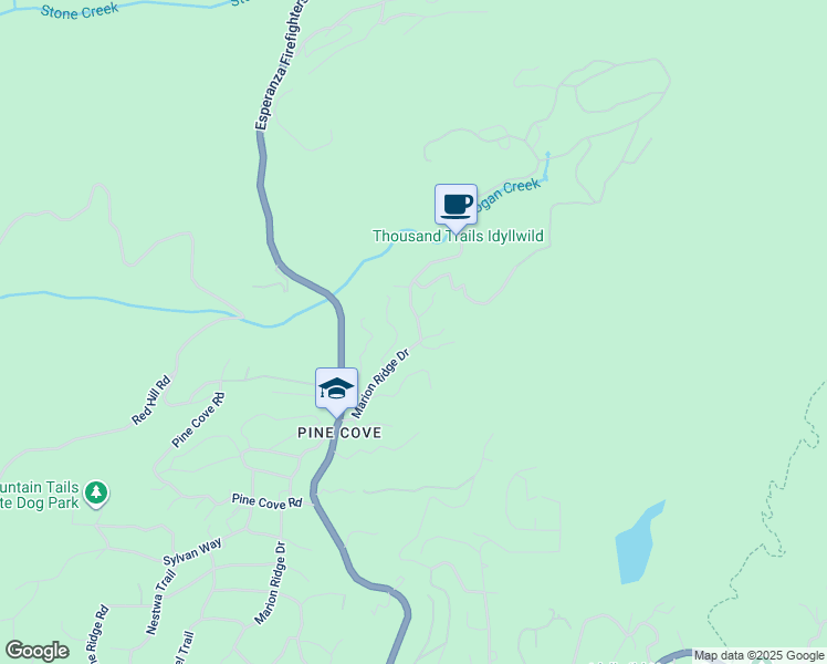 map of restaurants, bars, coffee shops, grocery stores, and more near 24675 Rocky Point Road in Idyllwild-Pine Cove