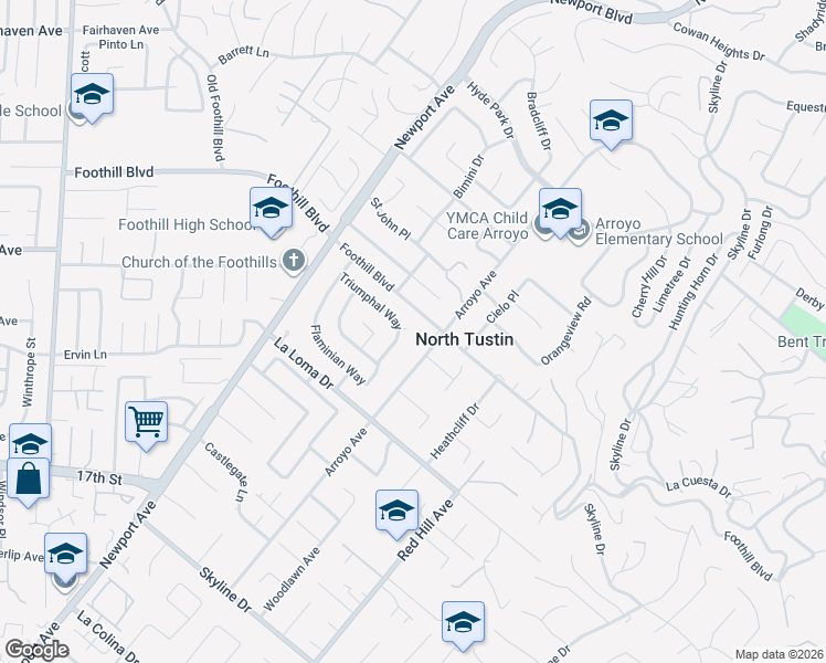 map of restaurants, bars, coffee shops, grocery stores, and more near 11561 Arroyo Avenue in Santa Ana