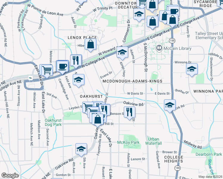 map of restaurants, bars, coffee shops, grocery stores, and more near 462 Ansley Street in Decatur