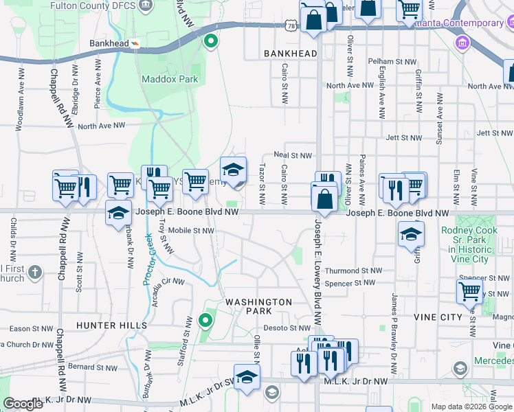 map of restaurants, bars, coffee shops, grocery stores, and more near in Atlanta