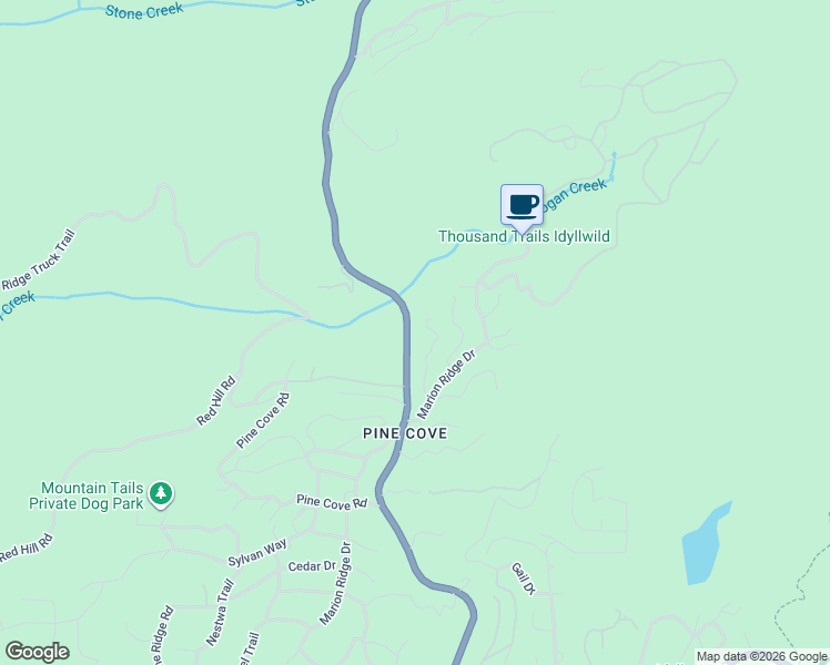 map of restaurants, bars, coffee shops, grocery stores, and more near 56450 Logan Creek Road in Idyllwild-Pine Cove