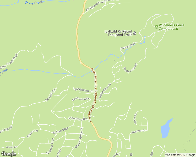 map of restaurants, bars, coffee shops, grocery stores, and more near 56450 Logan Creek Road in Idyllwild-Pine Cove