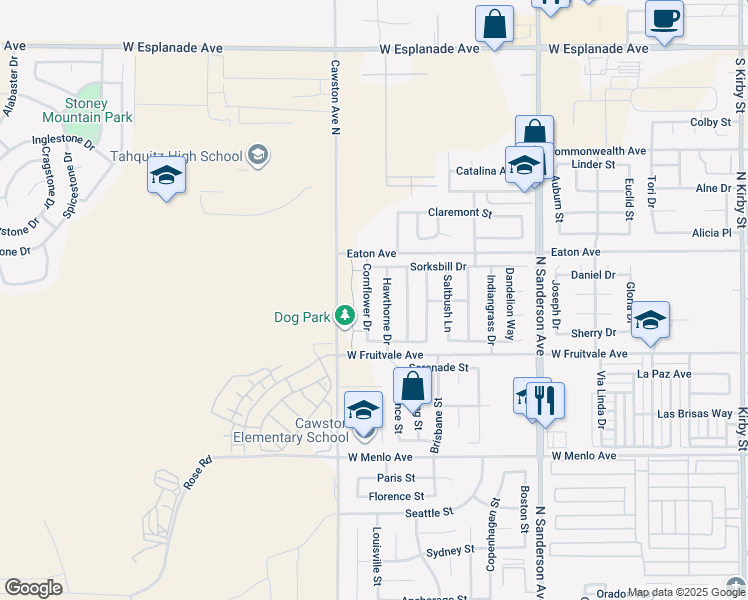 map of restaurants, bars, coffee shops, grocery stores, and more near 1032 Cornflower Drive in Hemet