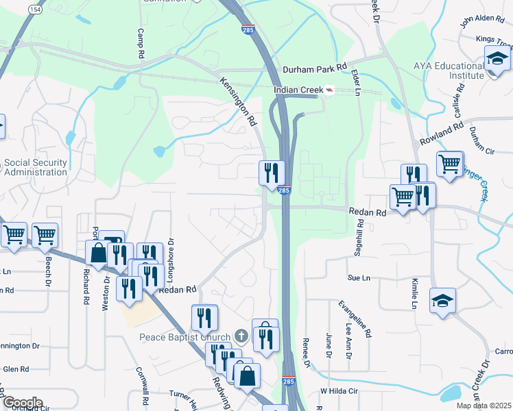 map of restaurants, bars, coffee shops, grocery stores, and more near 1059 Holcombe Road in Decatur