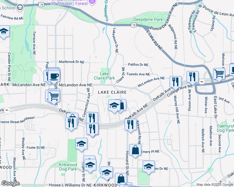 map of restaurants, bars, coffee shops, grocery stores, and more near 358 Southerland Terrace Northeast in Atlanta
