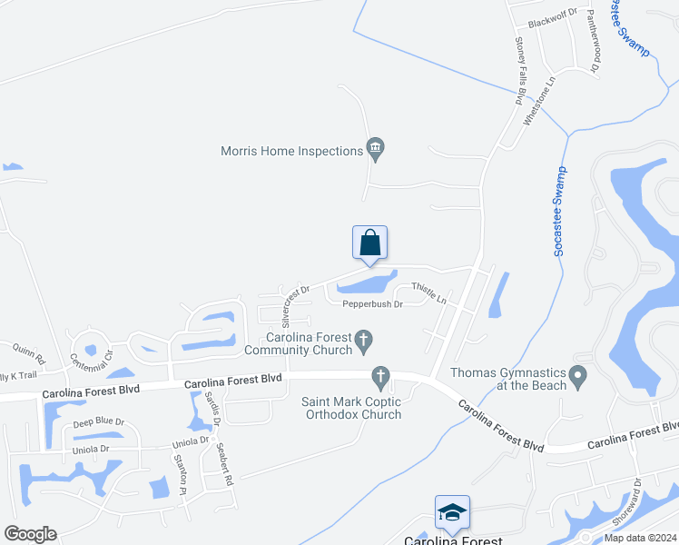 map of restaurants, bars, coffee shops, grocery stores, and more near 976 Silvercrest Drive in Myrtle Beach