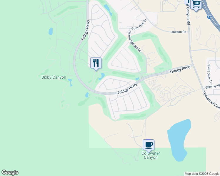 map of restaurants, bars, coffee shops, grocery stores, and more near 9196 Pioneer Lane in Corona