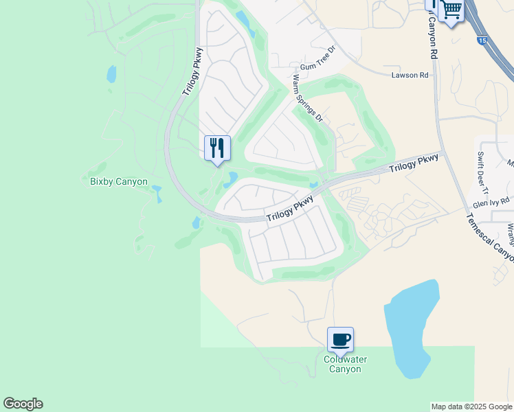 map of restaurants, bars, coffee shops, grocery stores, and more near 9216 Pioneer Lane in Corona