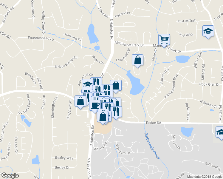 map of restaurants, bars, coffee shops, grocery stores, and more near 4892 Pinnacle Drive in Stone Mountain