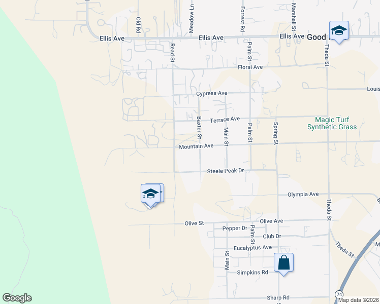 map of restaurants, bars, coffee shops, grocery stores, and more near 2 Mountain Avenue in Perris