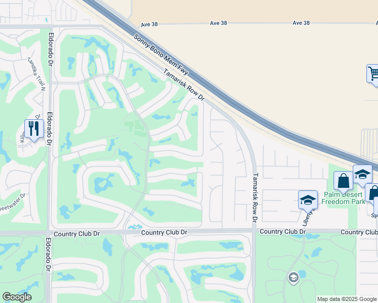 map of restaurants, bars, coffee shops, grocery stores, and more near 76648 Begonia Lane in Palm Desert