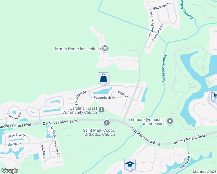 map of restaurants, bars, coffee shops, grocery stores, and more near 911 Silvercrest Drive in Myrtle Beach