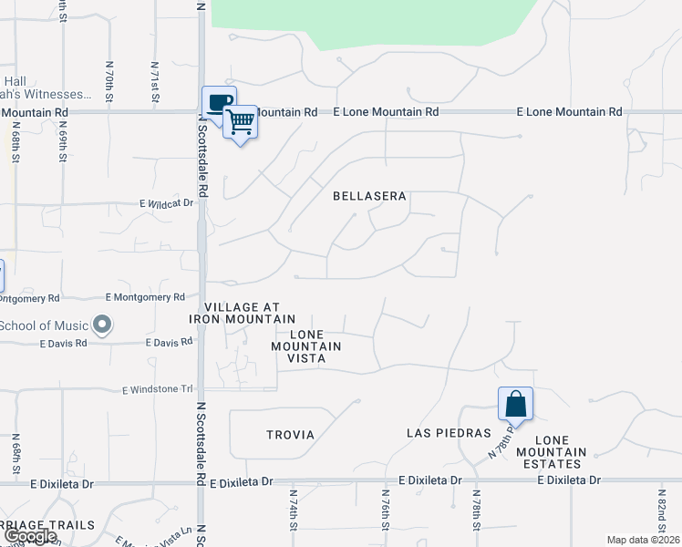 map of restaurants, bars, coffee shops, grocery stores, and more near 7483 East Pontebella Drive in Scottsdale