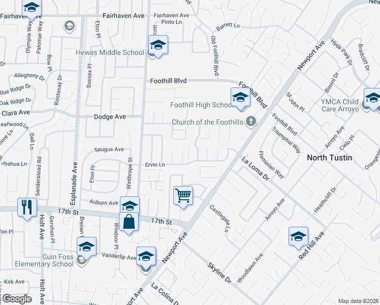 map of restaurants, bars, coffee shops, grocery stores, and more near 13722 Judy Anne Lane in North Tustin