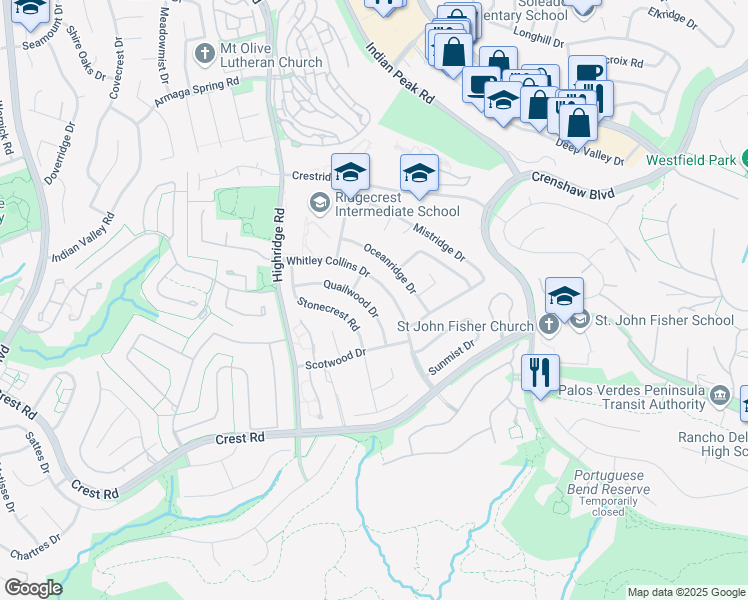 map of restaurants, bars, coffee shops, grocery stores, and more near 29429 Quailwood Drive in Rancho Palos Verdes