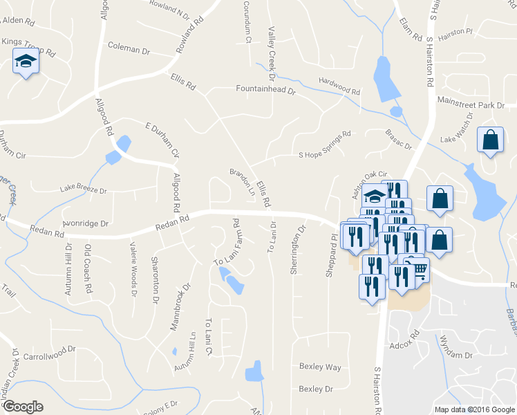 map of restaurants, bars, coffee shops, grocery stores, and more near 1048 Brandon Lane in Stone Mountain