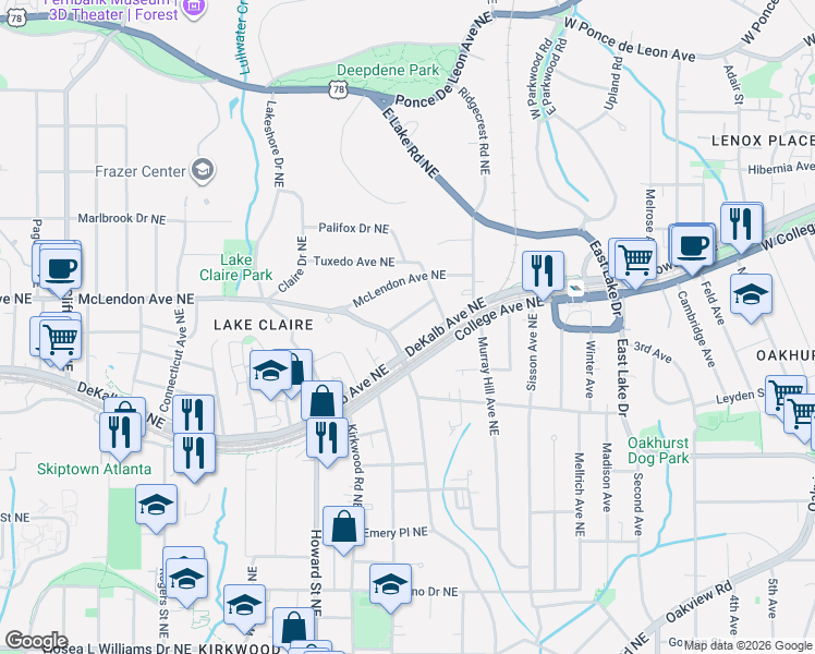 map of restaurants, bars, coffee shops, grocery stores, and more near 2080 DeKalb Avenue Northeast in Atlanta